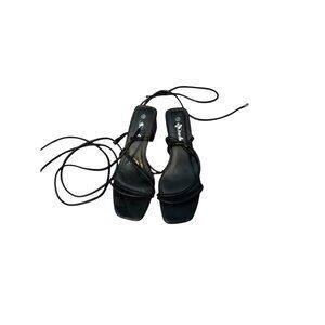 Women’s Black Lace-Up Block Heel Sandals – Size 10 – Strappy Square Toe Heels –
